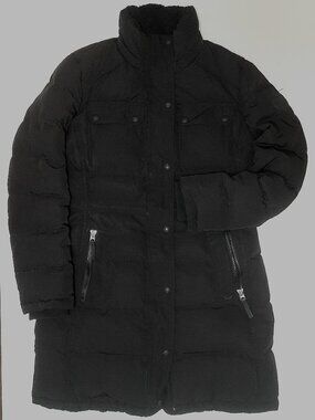 Calvin Klein mid-length winter jacket, black fur lining, size S